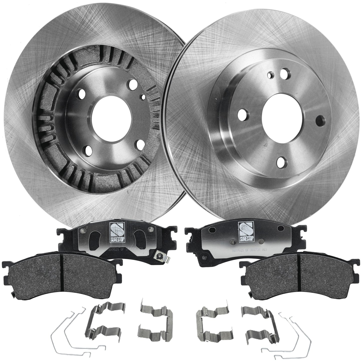 2-Wheel Set Front Brake Disc and Pad Kit, Plain Surface 4 Lugs 258.06 mm Organic Pro-Line Series, Includes (2) Brake Disc and (1) Brake Pad Set