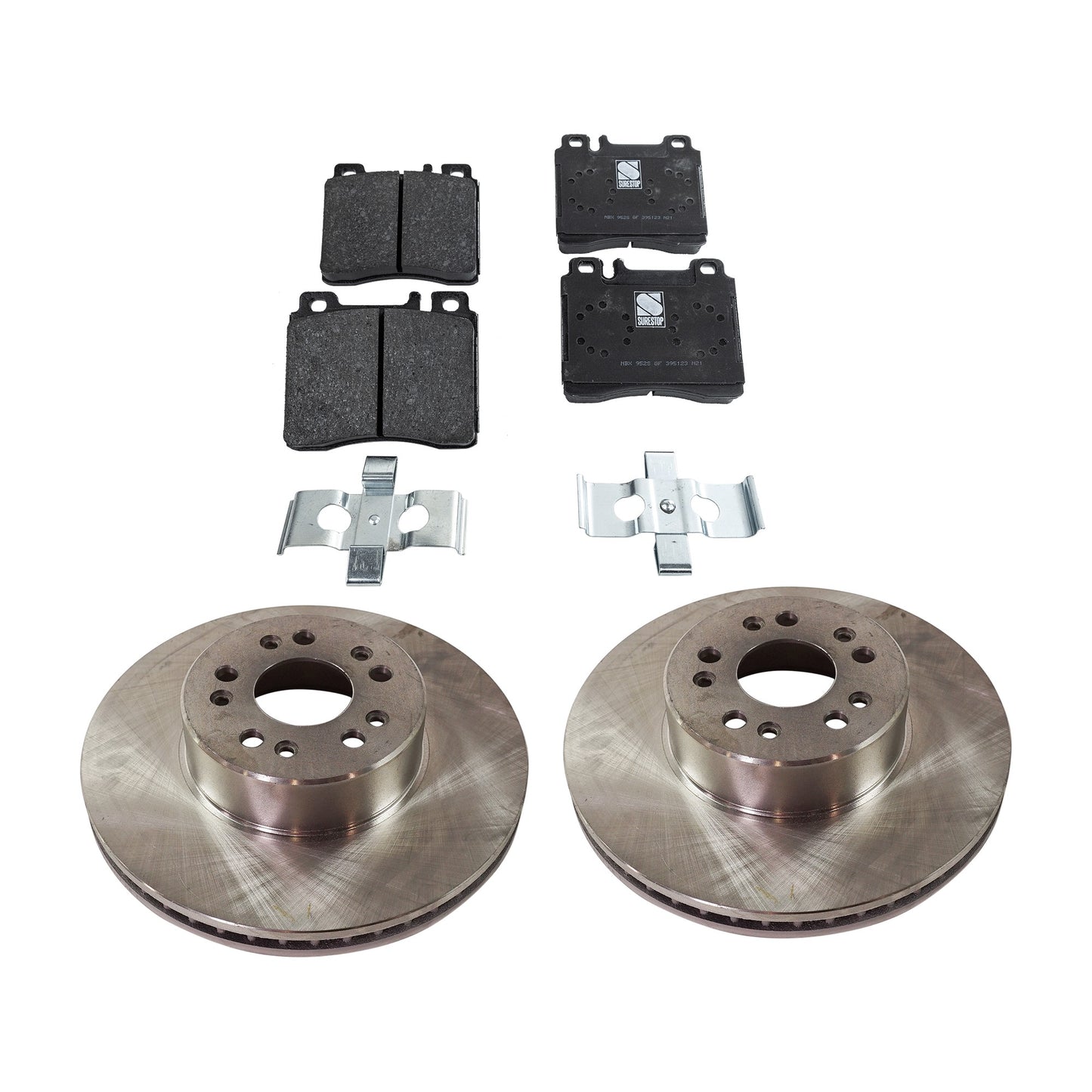 2-Wheel Set Front Brake Disc and Pad Kit, Plain Surface 5 Lugs 320.04 mm Organic Pro-Line Series, Includes (1) Brake Pad Set and (2) Brake Disc