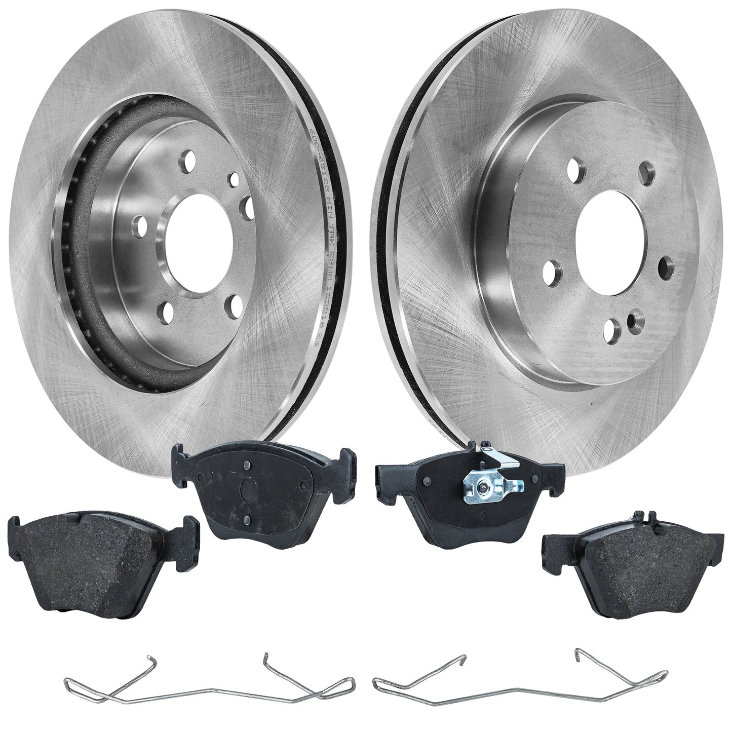 2-Wheel Set Front Brake Disc and Pad Kit, Plain Surface 5 Lugs 303.02 mm Organic Pro-Line Series, Includes (1) Brake Pad Set and (2) Brake Disc