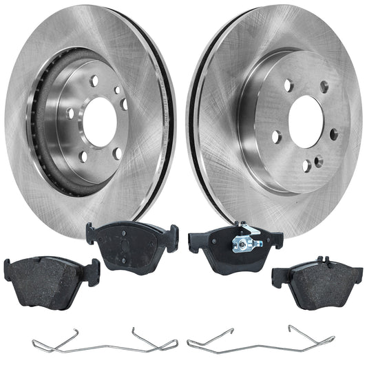 2-Wheel Set Front Brake Disc and Pad Kit, Plain Surface 5 Lugs 303.02 mm Organic Pro-Line Series, Includes (1) Brake Pad Set and (2) Brake Disc