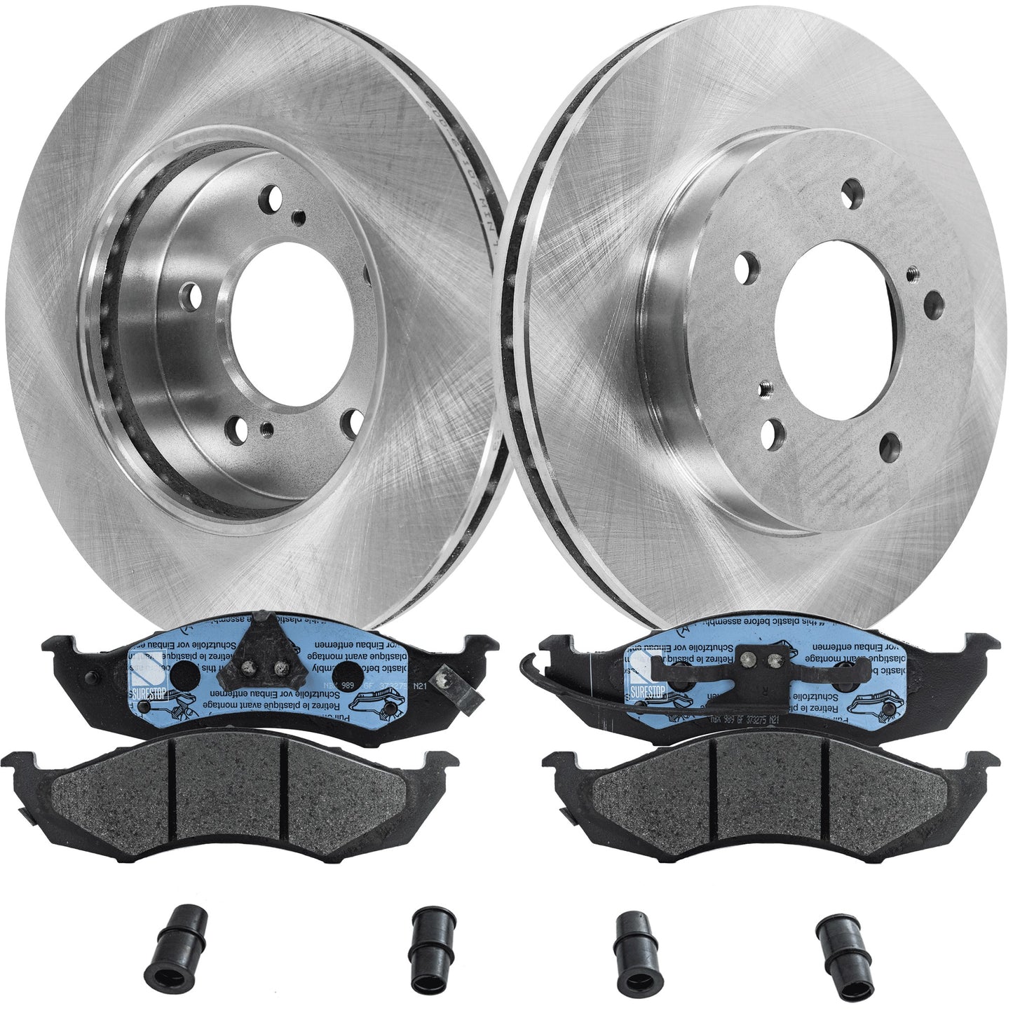 2-Wheel Set Front Brake Disc and Pad Kit, Plain Surface 5 Lugs 276.61 mm Semi-metallic Pro-Line Series, Includes (2) Brake Disc and (1) Brake Pad Set