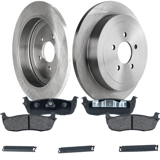 2-Wheel Set Brake Disc and Pad Kit, Plain Surface 5 Lugs 333.76 mm Semi-metallic Pro-Line Series, Includes (2) Brake Disc and (1) Brake Pad Set