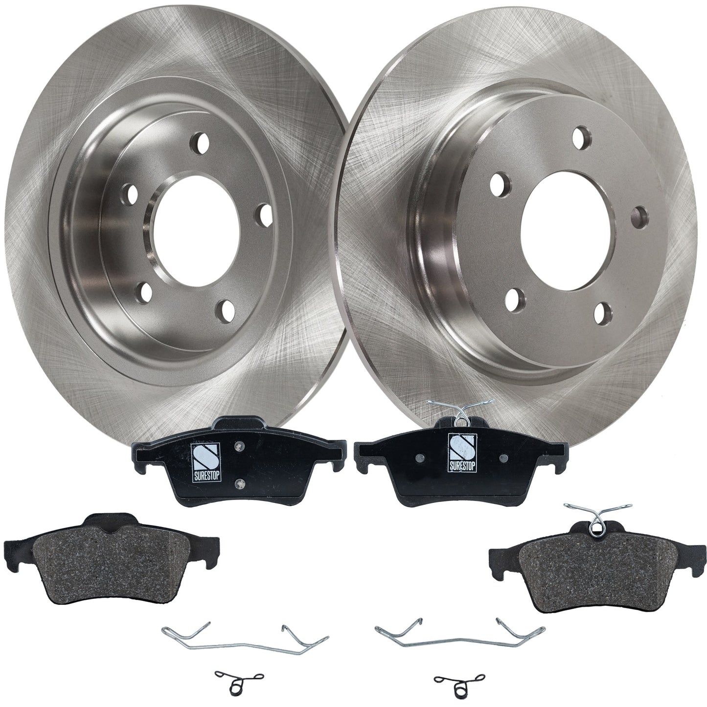 2-Wheel Set Rear Brake Disc and Pad Kit, Plain Surface 5 Lugs 279.91 mm Organic Pro-Line Series, Includes (2) Brake Disc and (1) Brake Pad Set