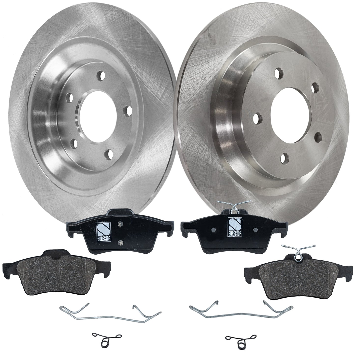 2-Wheel Set Rear Brake Disc and Pad Kit, Plain Surface 5 Lugs 302.01 mm Organic Pro-Line Series, Includes (2) Brake Disc and (1) Brake Pad Set