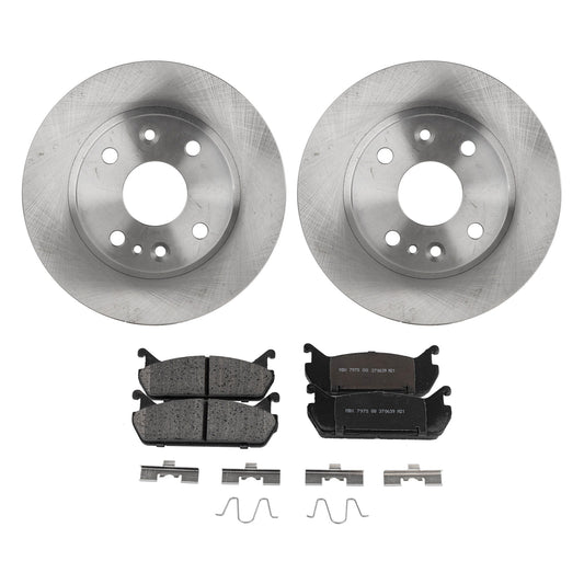 2-Wheel Set Rear Brake Disc and Pad Kit, Plain Surface 4 Lugs 230.89 mm Ceramic Pro-Line Series, Includes (2) Brake Disc and (1) Brake Pad Set