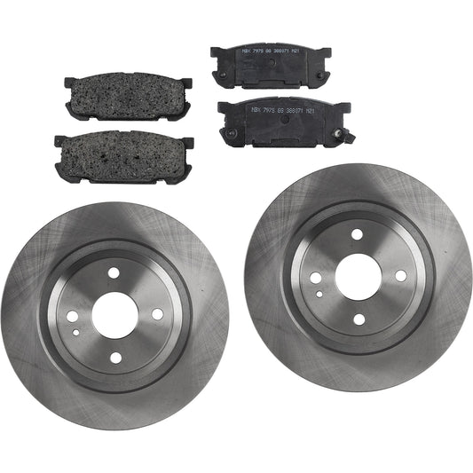 2-Wheel Set Rear Brake Disc and Pad Kit, Plain Surface 4 Lugs 275.59 mm Ceramic Pro-Line Series, Includes (2) Brake Disc and (1) Brake Pad Set