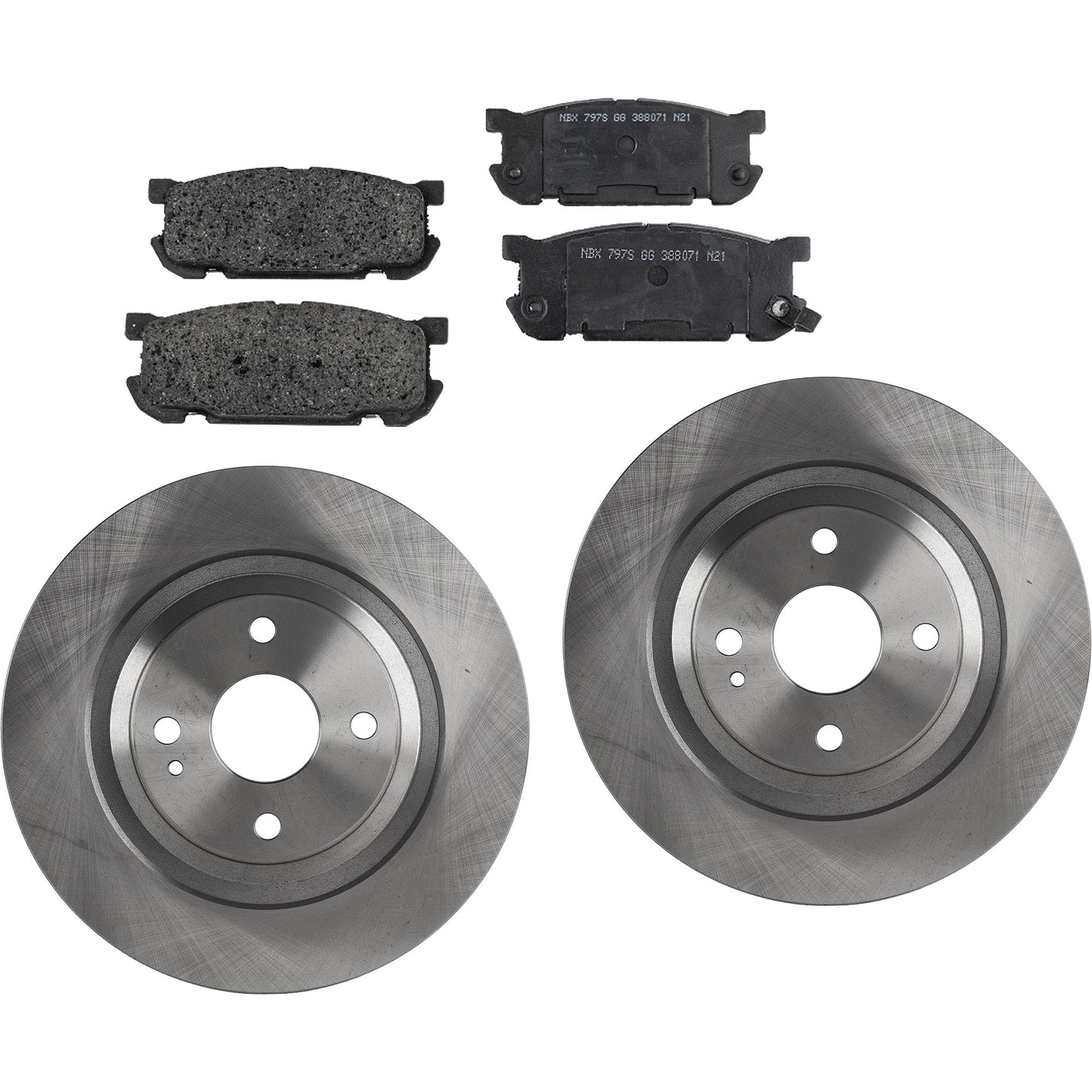 2-Wheel Set Rear Brake Disc and Pad Kit, Plain Surface 4 Lugs 275.59 mm Ceramic Pro-Line Series, Includes (2) Brake Disc and (1) Brake Pad Set