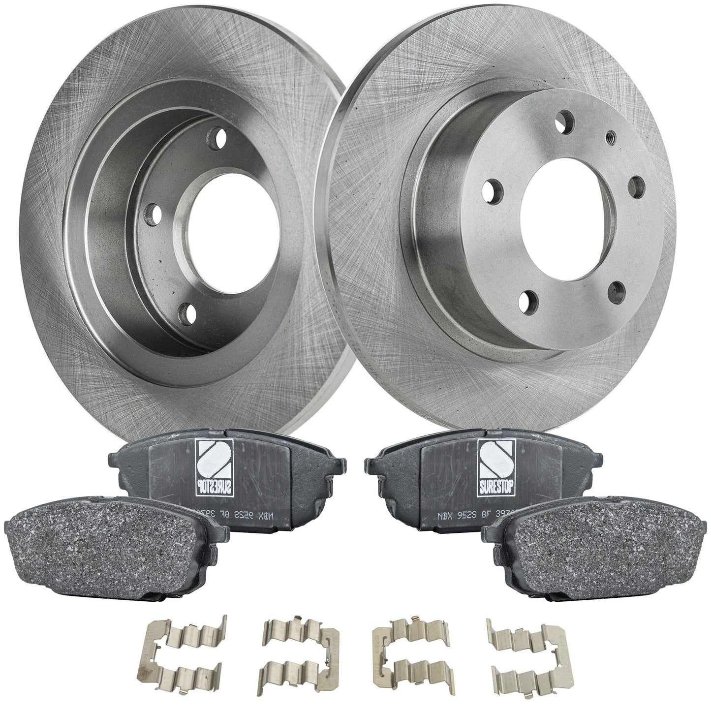 2-Wheel Set Rear Brake Disc and Pad Kit, Plain Surface 5 Lugs 261.11 mm Organic Pro-Line Series, Includes (2) Brake Disc and (1) Brake Pad Set
