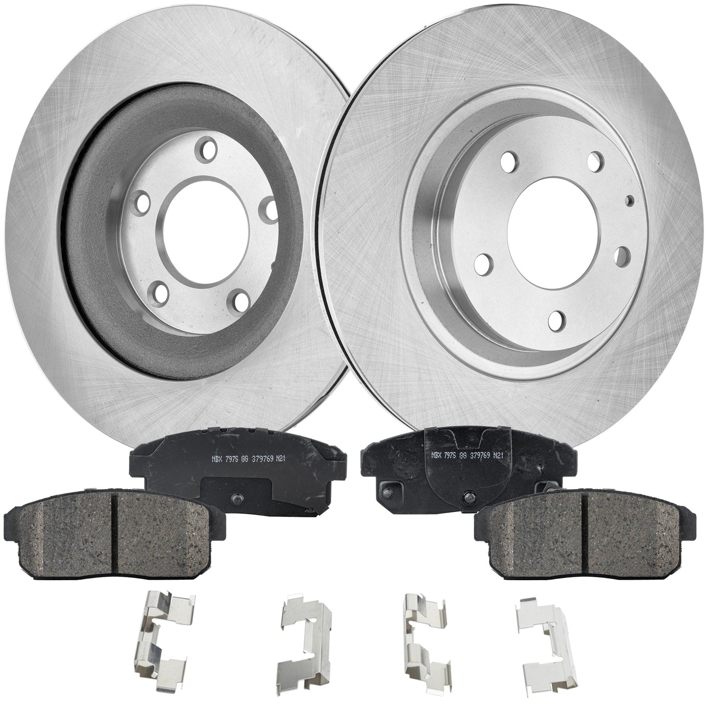 2-Wheel Set Rear Brake Disc and Pad Kit, Plain Surface 5 Lugs 300.99 mm Ceramic Pro-Line Series, Includes (2) Brake Disc and (1) Brake Pad Set