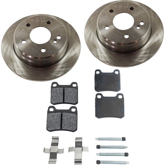 2-Wheel Set Rear Brake Disc and Pad Kit, Plain Surface 5 Lugs 258 mm Organic Pro-Line Series, Includes (2) Brake Disc and (1) Brake Pad Set