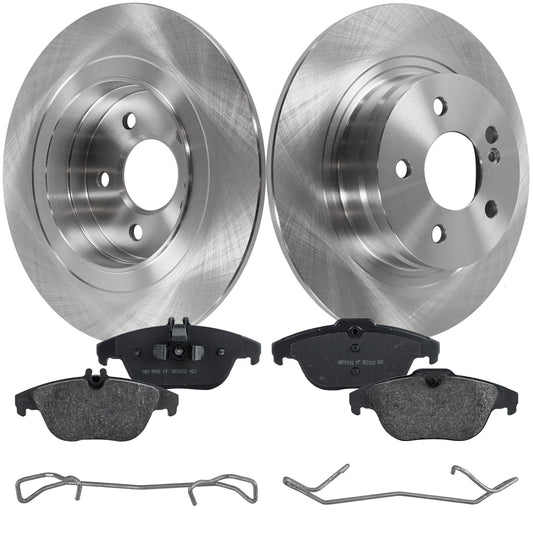 2-Wheel Set Rear Brake Disc and Pad Kit, Plain Surface 5 Lugs 299.97 mm Organic Pro-Line Series, Includes (1) Brake Pad Set and (2) Brake Disc