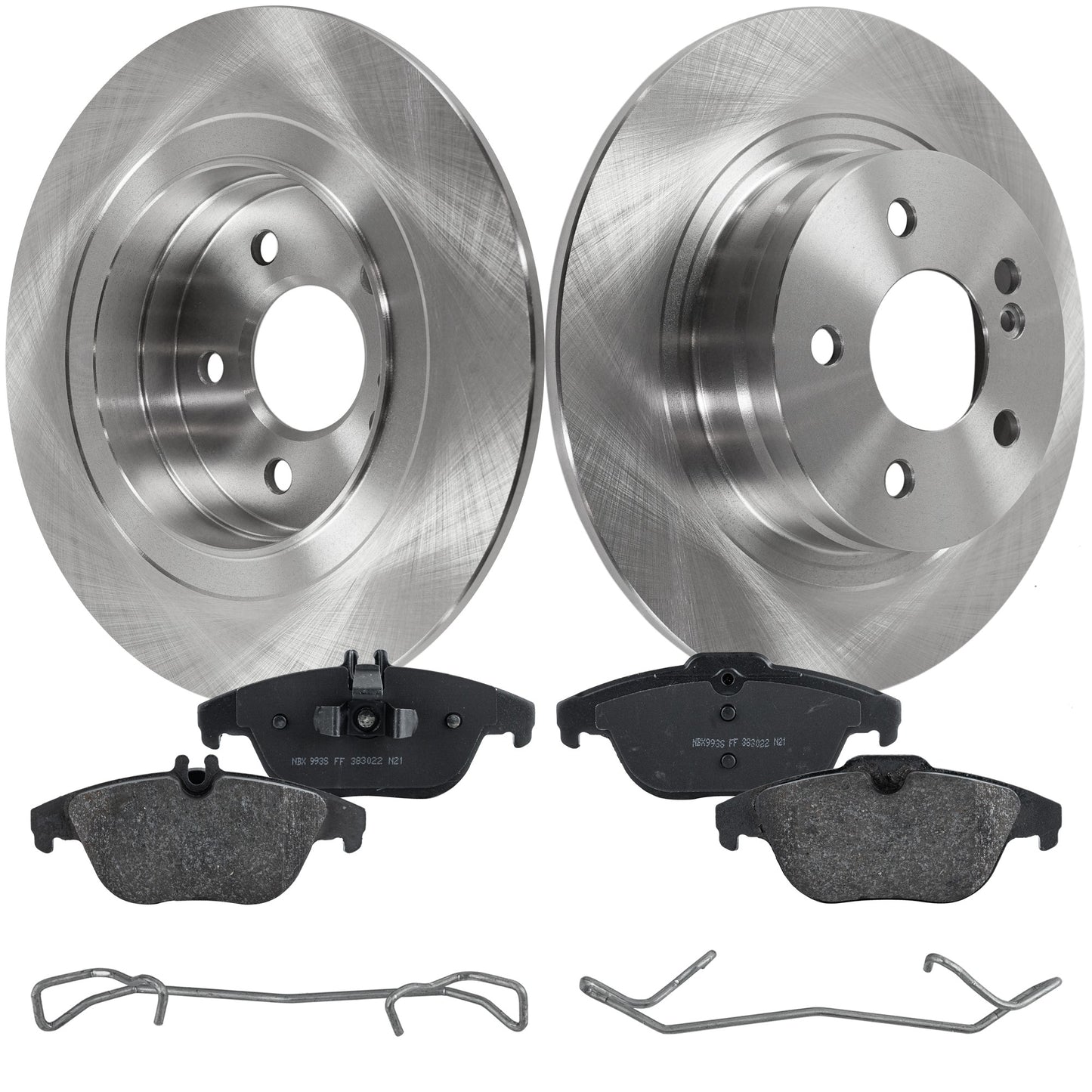 2-Wheel Set Rear Brake Disc and Pad Kit, Plain Surface 5 Lugs 299.97 mm Organic Pro-Line Series, Includes (1) Brake Pad Set and (2) Brake Disc