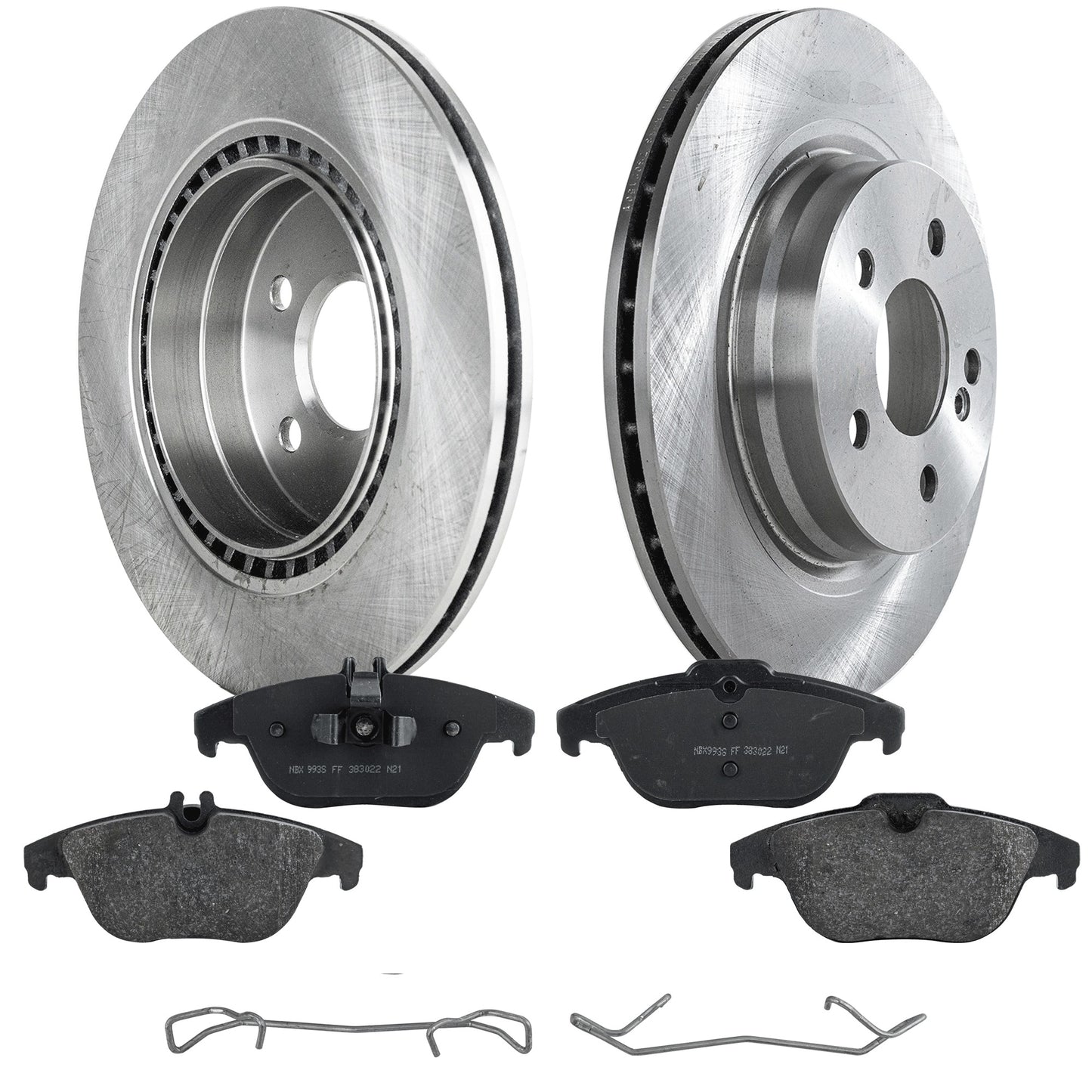 2-Wheel Set Rear Brake Disc and Pad Kit, Plain Surface 5 Lugs 299.97 mm Organic Pro-Line Series, Includes (1) Brake Pad Set and (2) Brake Disc