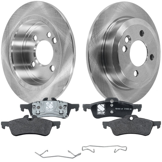 2-Wheel Set Rear Brake Disc and Pad Kit, Plain Surface 4 Lugs 259.08 mm Semi-metallic Pro-Line Series, Includes (1) Brake Pad Set and (2) Brake Disc