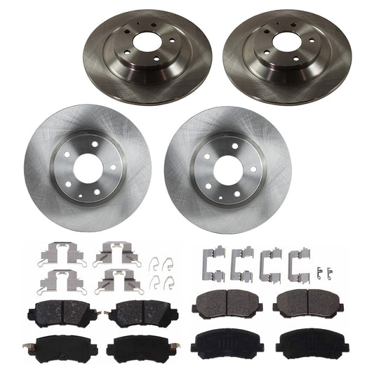 4-Wheel Set Front and Rear Brake Disc and Pad Kit, Plain Surface 5 Lugs Front-296.93 mm/Rear-302.01 mm Organic Pro-Line Series, Includes (4) Brake Disc and (2) Brake Pad Set
