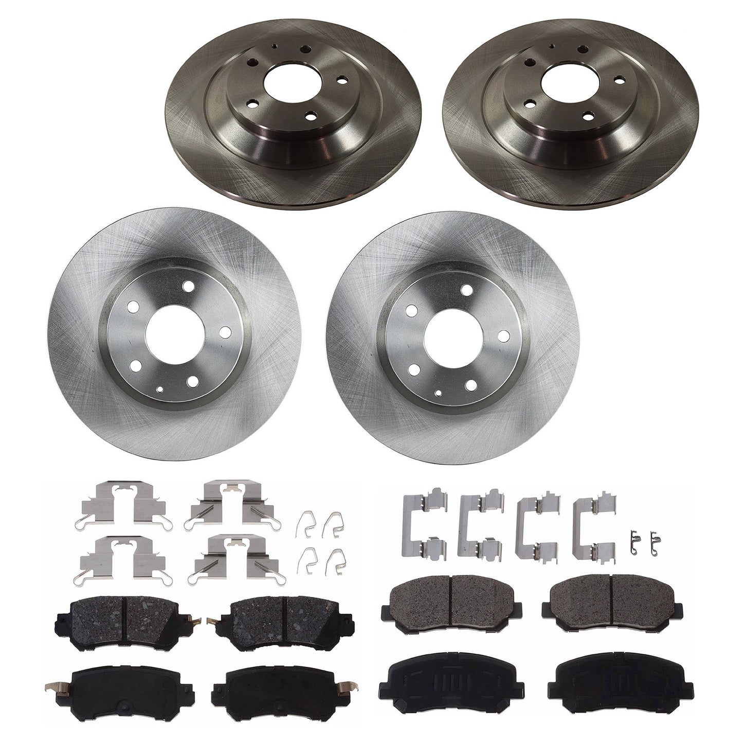 4-Wheel Set Front and Rear Brake Disc and Pad Kit, Plain Surface 5 Lugs Front-296.93 mm/Rear-302.01 mm Organic Pro-Line Series, Includes (4) Brake Disc and (2) Brake Pad Set