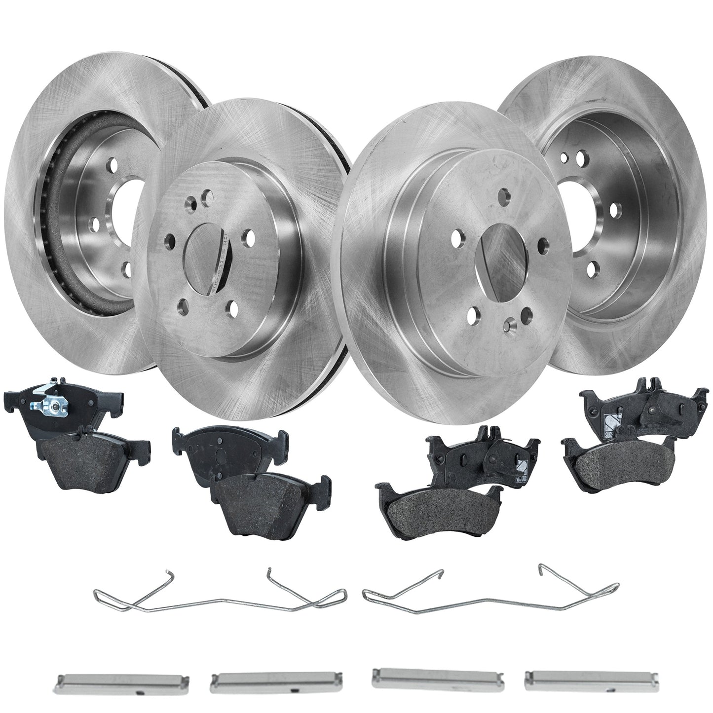 4-Wheel Set Brake Disc and Pad Kit, Plain Surface 5 Lugs Front-303.02 mm/Rear-284.99 mm Organic Pro-Line Series, Includes (4) Brake Disc and (2) Brake Pad Set