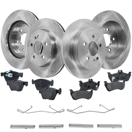 4-Wheel Set Brake Disc and Pad Kit, Plain Surface 5 Lugs Front-303.02 mm/Rear-284.99 mm Organic Pro-Line Series, Includes (4) Brake Disc and (2) Brake Pad Set