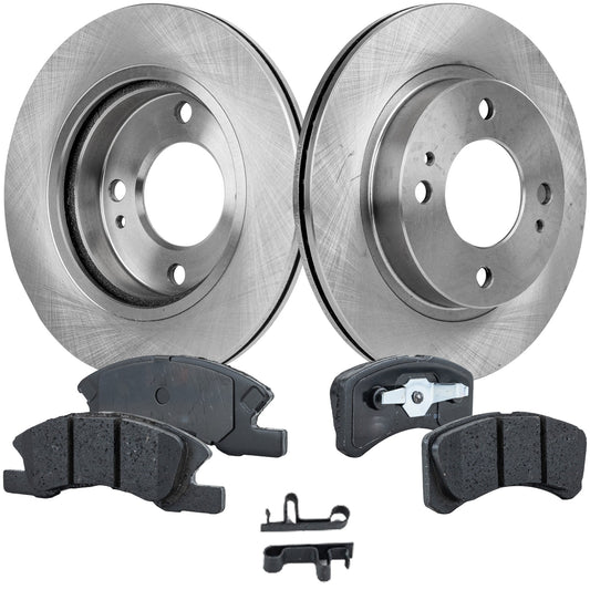 2-Wheel Set Front Brake Disc and Pad Kit, Plain Surface 4 Lugs 229.5 mm Ceramic Pro-Line Series, Includes (2) Brake Disc and (1) Brake Pad Set