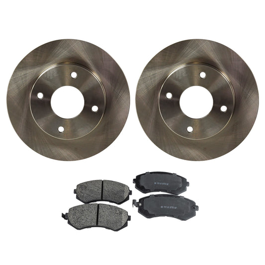 2-Wheel Set Front Brake Disc and Pad Kit, Plain Surface 4 Lugs 257.05 mm Ceramic Pro-Line Series, Includes (2) Brake Disc and (1) Brake Pad Set
