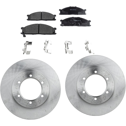 2-Wheel Set Front Brake Disc and Pad Kit, Plain Surface 6 Lugs 259.84 mm Semi-metallic RWD Pro-Line Series, Includes (1) Brake Pad Set and (2) Brake Disc