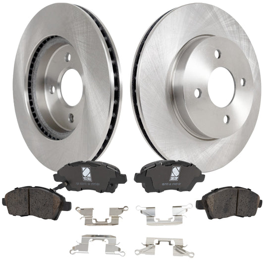 2-Wheel Set Front Brake Disc and Pad Kit, Plain Surface 4 Lugs 260 mm Ceramic Pro-Line Series, Includes (1) Brake Pad Set and (2) Brake Disc