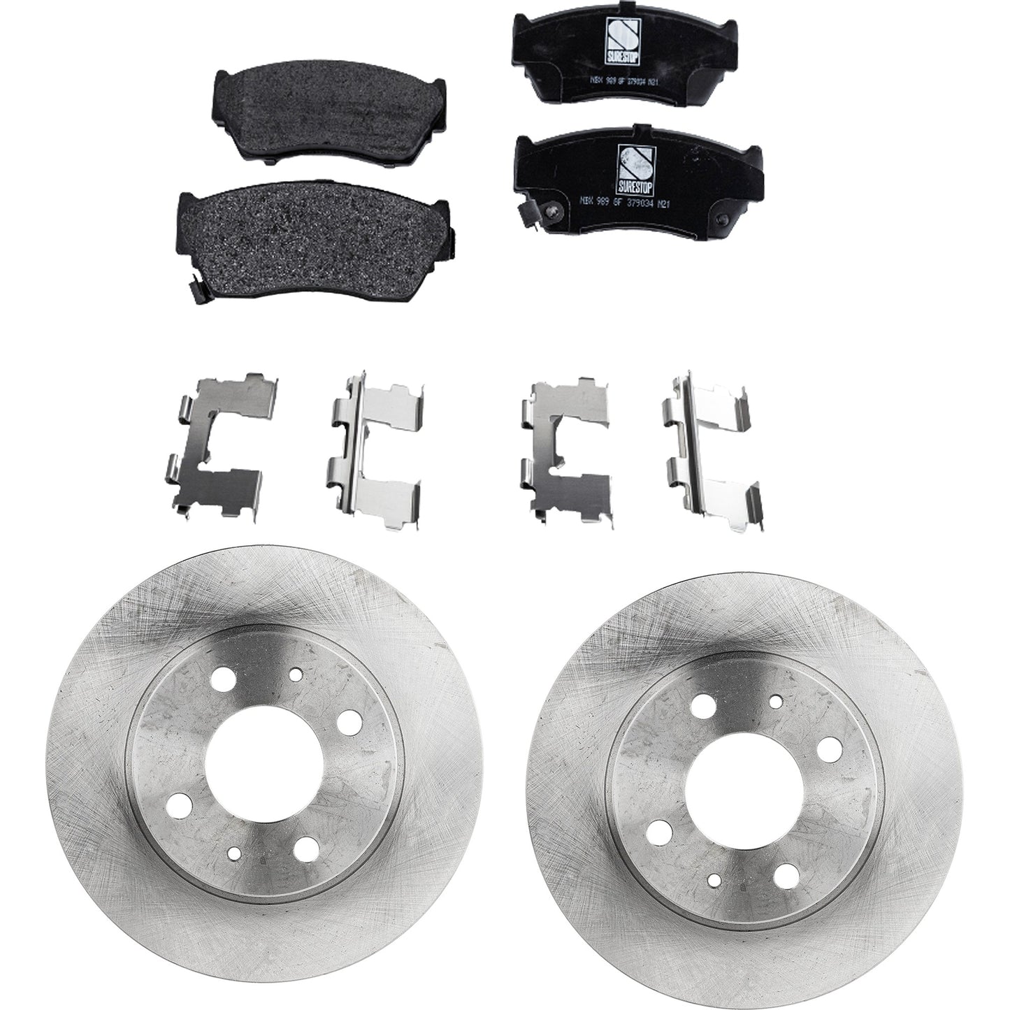 2-Wheel Set Brake Disc and Pad Kit, Plain Surface 4 Lugs 240.03 mm Semi-metallic Pro-Line Series, Includes (2) Brake Disc and (1) Brake Pad Set