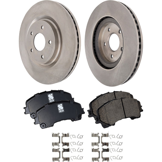 2-Wheel Set Front Brake Disc and Pad Kit, Plain Surface 5 Lugs 319.02 mm Ceramic Pro-Line Series, Includes (2) Brake Disc and (1) Brake Pad Set