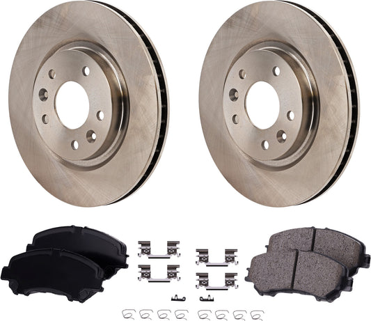2-Wheel Set Front Brake Disc and Pad Kit, Plain Surface 5 Lugs 296 mm Ceramic Pro-Line Series, Includes (1) Brake Pad Set and (2) Brake Disc