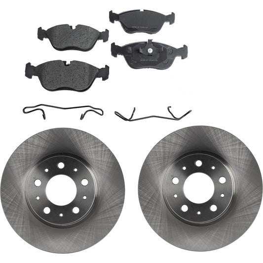 2-Wheel Set Brake Disc and Pad Kit, Plain Surface 5 Lugs 280 mm Semi-metallic Pro-Line Series, Includes (2) Brake Disc and (1) Brake Pad Set