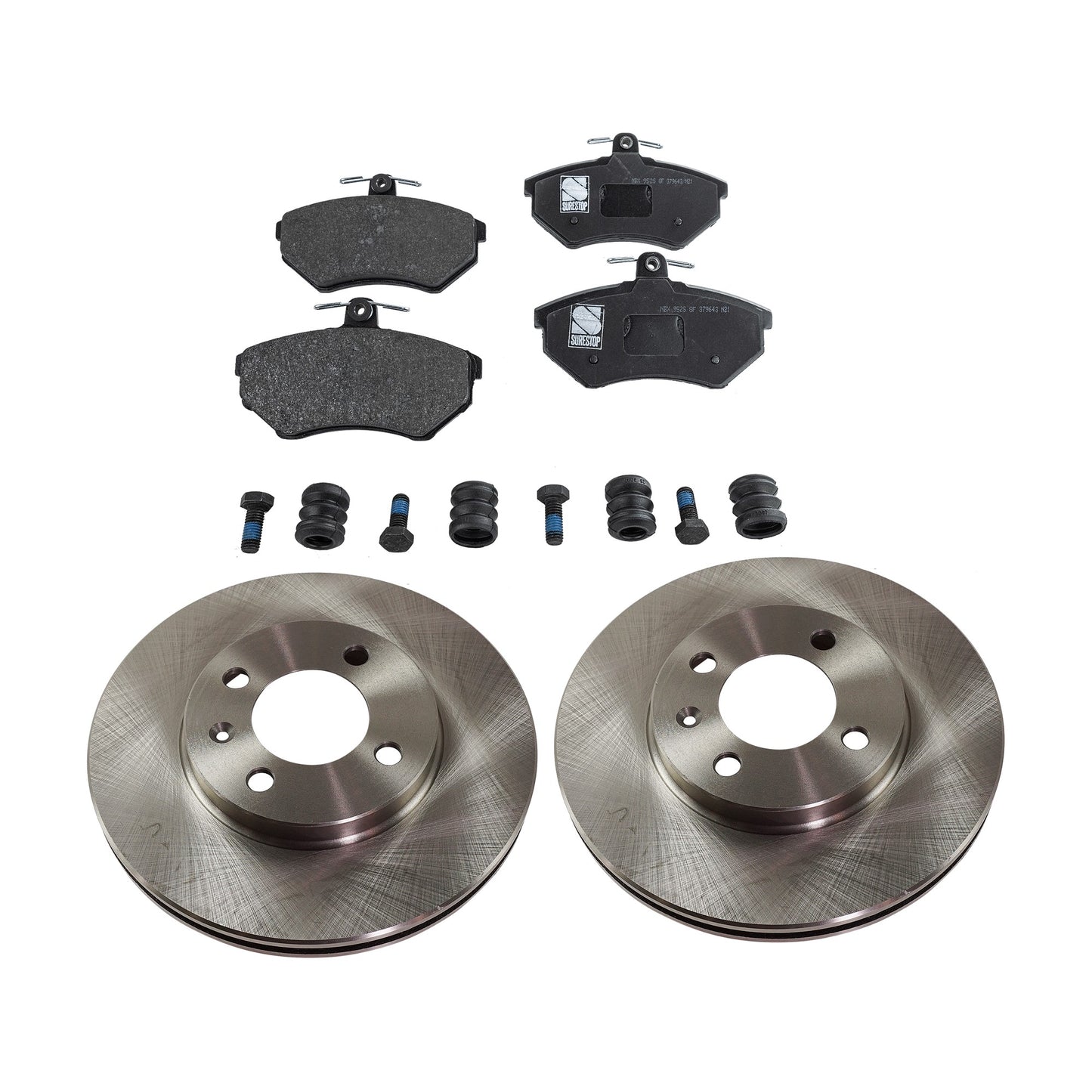 2-Wheel Set Front Brake Disc and Pad Kit, Plain Surface 4 Lugs 256.03 mm Organic Pro-Line Series, Includes (2) Brake Disc and (1) Brake Pad Set
