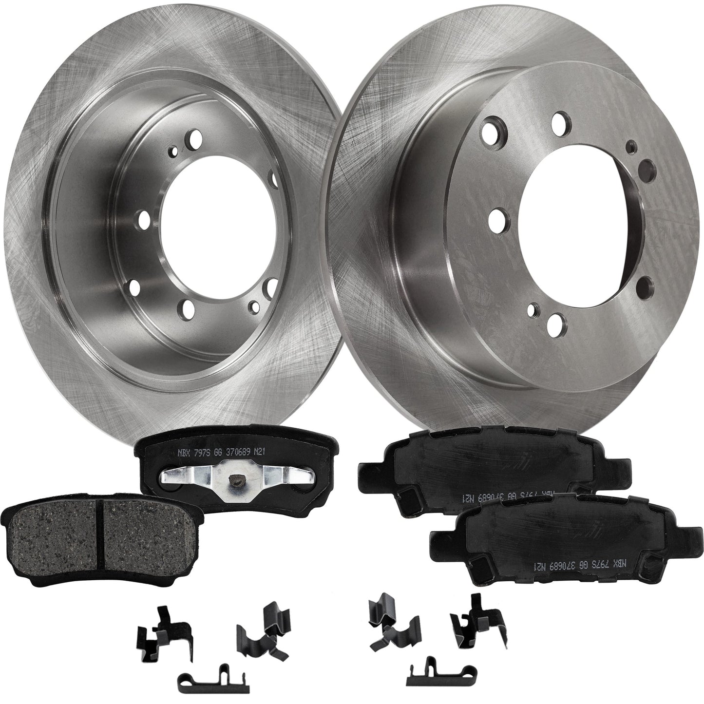 2-Wheel Set Rear Brake Disc and Pad Kit, Plain Surface 5 Lugs 261.87 mm Ceramic Pro-Line Series, Includes (1) Brake Pad Set and (2) Brake Disc
