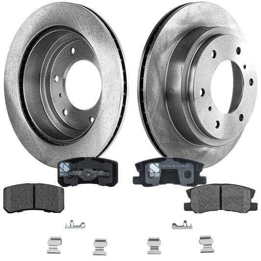 2-Wheel Set Rear Brake Disc and Pad Kit, Plain Surface 6 Lugs 299.97 mm Ceramic Pro-Line Series, Includes (2) Brake Disc and (1) Brake Pad Set