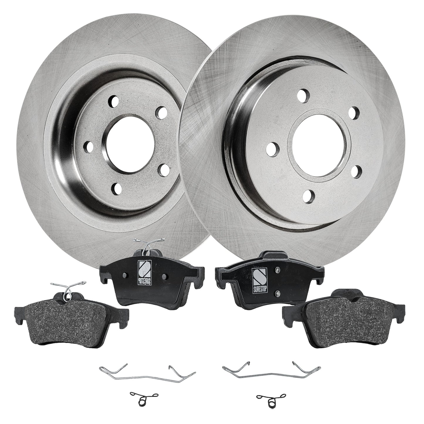 2-Wheel Set Rear Brake Disc and Pad Kit, Plain Surface 5 Lugs 279.91 mm Organic Pro-Line Series, Includes (1) Brake Pad Set and (2) Brake Disc