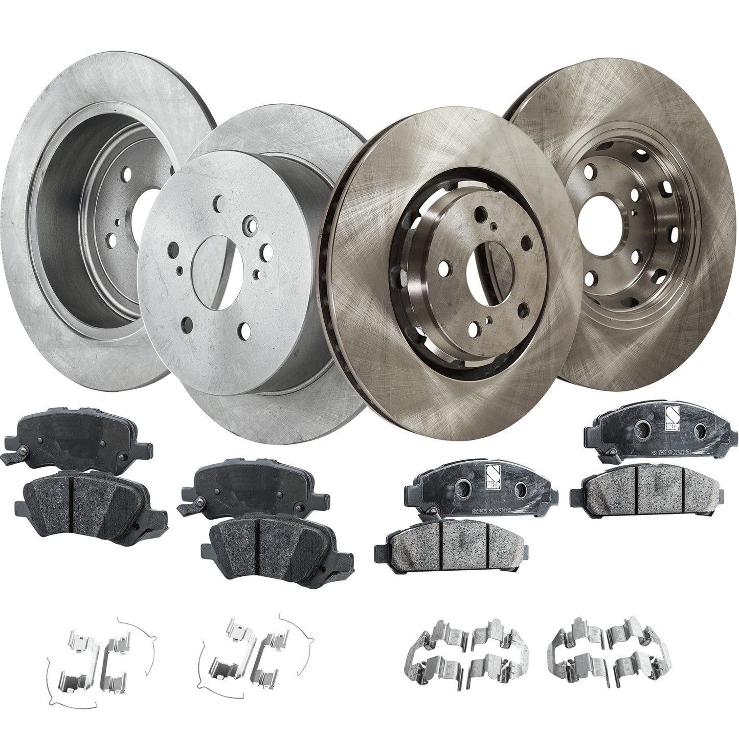 4-Wheel Set Front and Rear Brake Disc and Pad Kit, Plain Surface 5 Lugs Front-324 mm/Rear-297.94 mm Front-Ceramic/Rear-Organic Pro-Line Series, Includes (2) Brake Pad Set and (4) Brake Disc