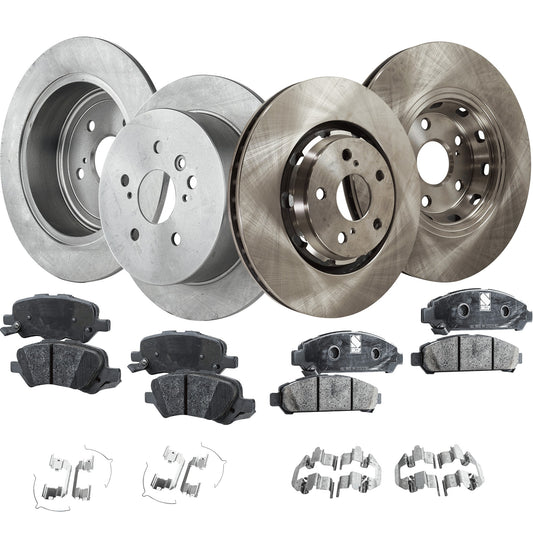 4-Wheel Set Front and Rear Brake Disc and Pad Kit, Plain Surface 5 Lugs Front-324 mm/Rear-297.94 mm Front-Ceramic/Rear-Organic Pro-Line Series, Includes (2) Brake Pad Set and (4) Brake Disc