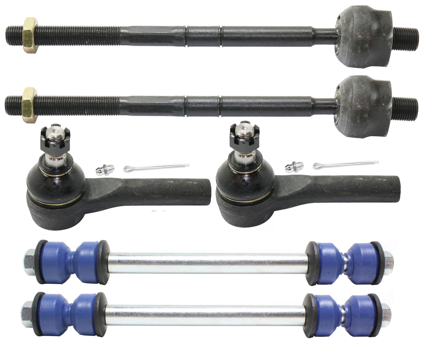 6-Piece Kit Front, Driver and Passenger Side Suspension Kit, Includes (4) Tie Rod End and (2) Sway Bar Link