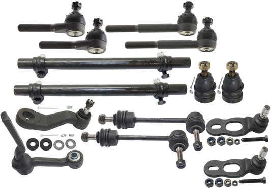 14-Piece Kit Front, Driver and Passenger Side Suspension Kit, Includes (4) Ball Joint, (4) Tie Rod End, (2) Tie Rod Adjusting Sleeve, (2) Sway Bar Link, (1) Pitman Arm and (1) Idler Arm