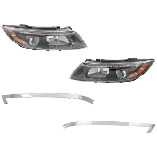 4-Piece Kit Halogen Headlights, With bulb(s), Sedan, Includes (2) Bumper Trim and (2) Headlight