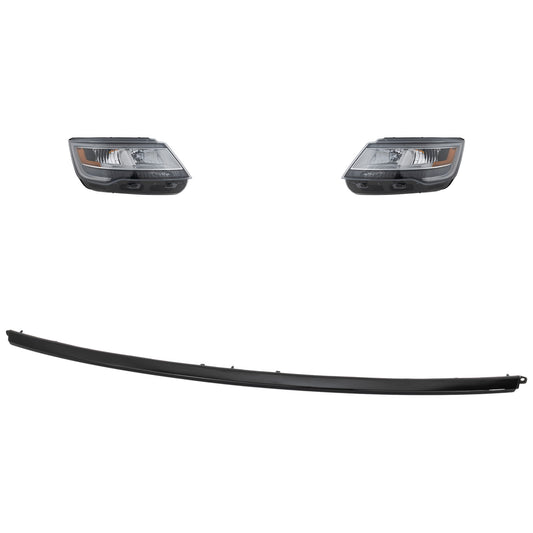 3-Piece Kit Driver and Passenger Side Halogen/LED Combo Headlight, Without bulb(s), OE Replacement, Includes (1) Bumper Trim and (2) Headlight