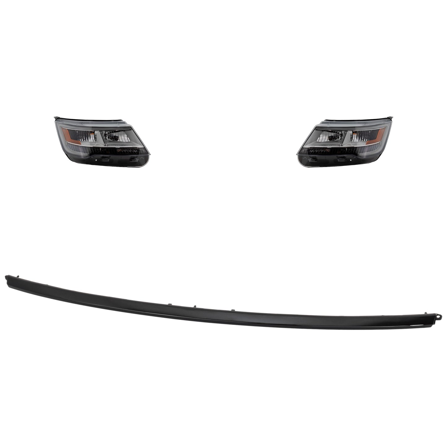 3-Piece Kit, Driver and Passenger Side Halogen/LED Combo Headlight, With bulb(s), OE Replacement, Includes (1) Bumper Trim and (2) Headlight