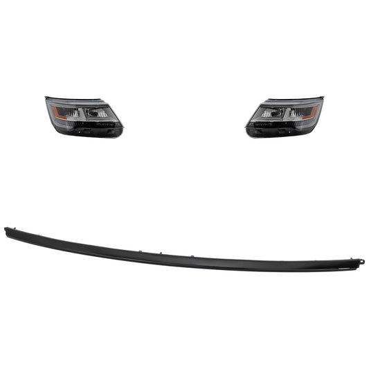 3-Piece Kit, Driver and Passenger Side Halogen/LED Combo Headlight, With bulb(s), OE Replacement, Includes (1) Bumper Trim and (2) Headlight