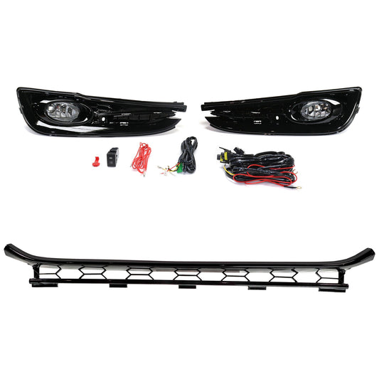2-Piece Kit Front, Driver or Passenger Side Bumper Trim, Black, Sedan, Includes (1) Bumper Trim and (1) Fog Light