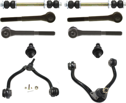 10-Piece Kit Front, Driver and Passenger Side Control Arm Kit, Includes (2) Ball Joint, (2) Control Arm, (2) Sway Bar Link, and (4) Tie Rod End