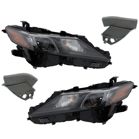 4-Piece Kit Driver and Passenger Side Halogen Headlight, With bulb(s), OE Replacement, Includes (2) Bumper Trim and (2) Headlight
