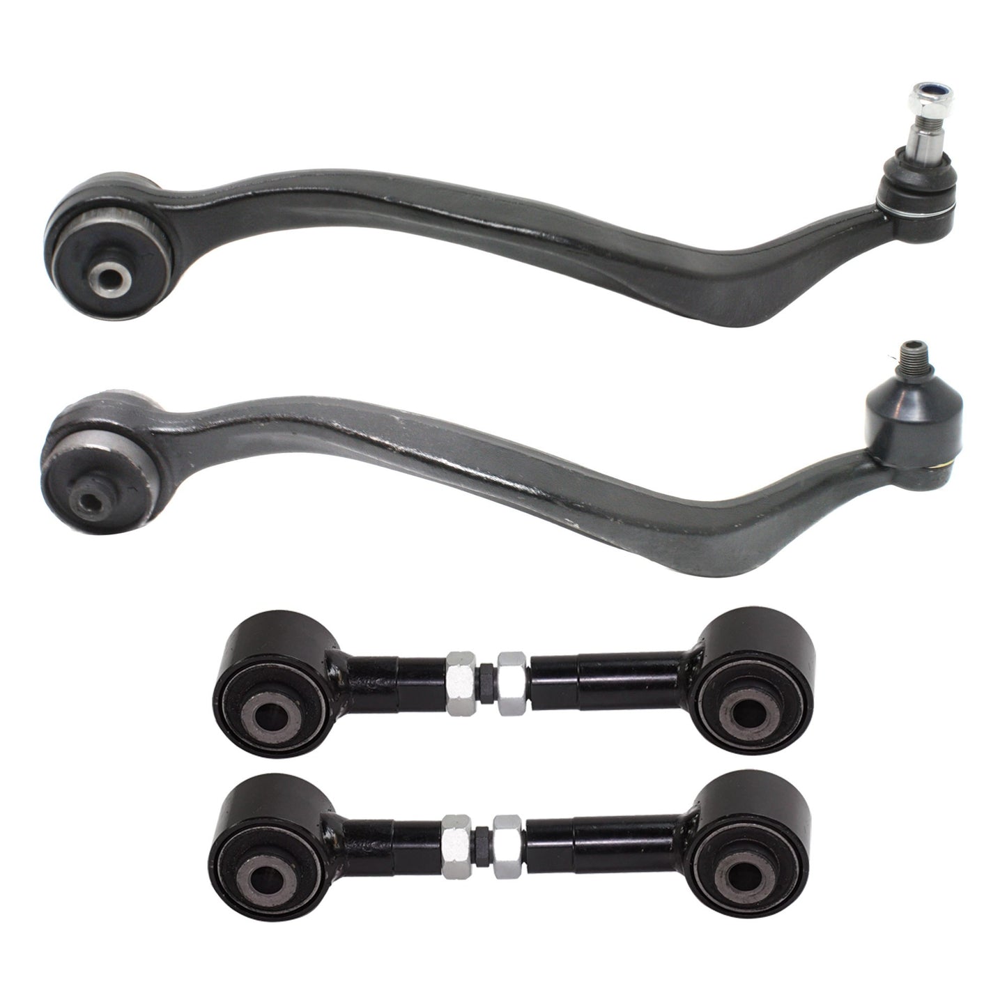 4-Piece Kit Front, Driver and Passenger Side, Lower, Rearward Control Arm, Includes (2) Control Arm and (2) Lateral Link