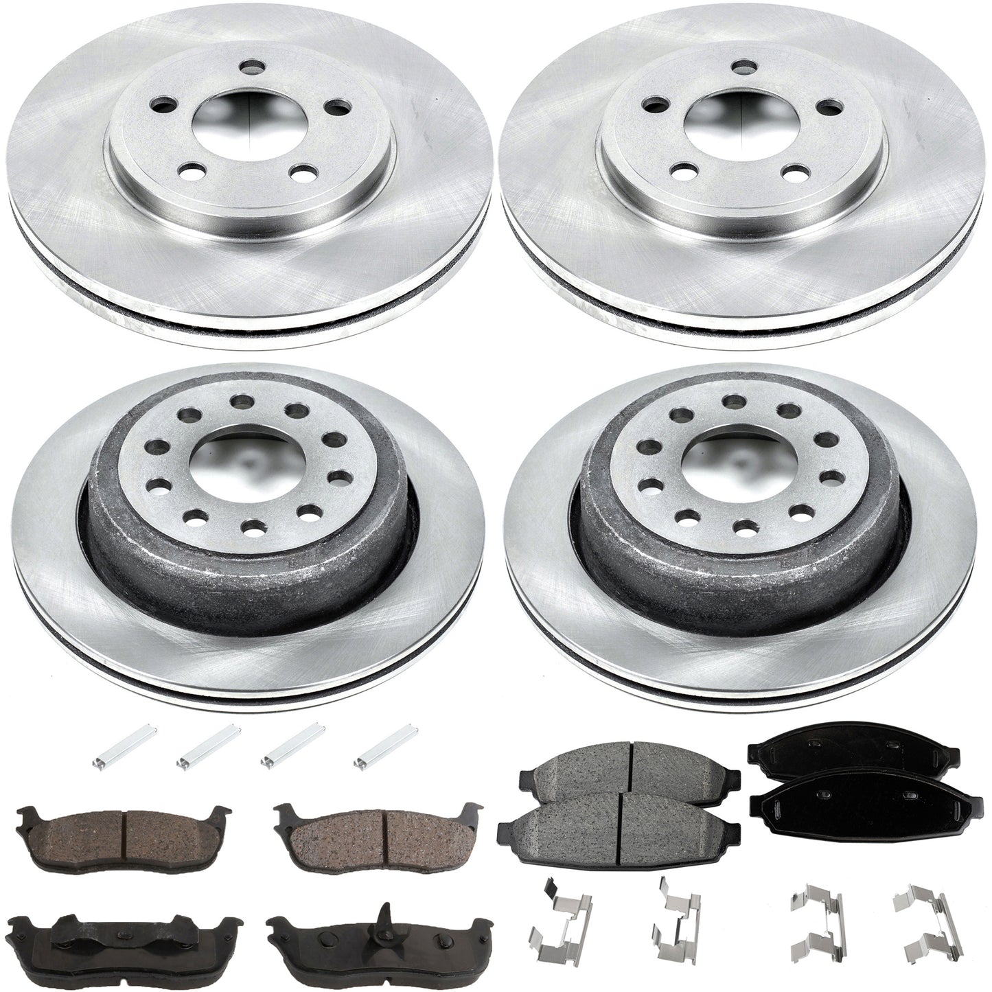 KIT-092921-2027 4-Wheel Set Brake Disc and Pad Kit, Plain Surface 5 Lugs - Front; 5 Lugs - Rear Front-Ceramic/Rear-Semi-Metallic Autospecialty By Powerstop, Includes (4) Brake Disc and (2) Brake Pad Set