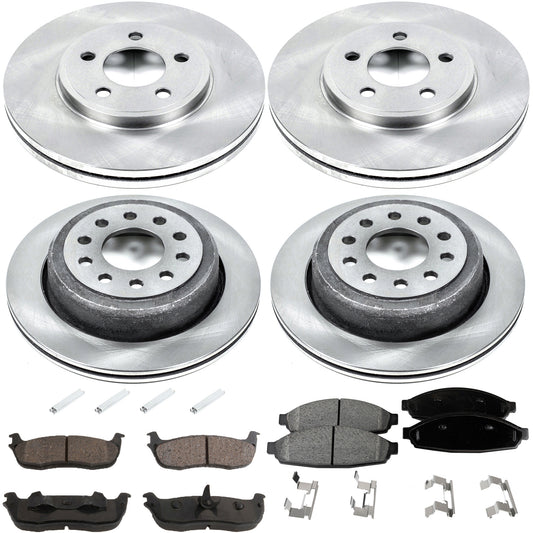 KIT-092921-2027 4-Wheel Set Brake Disc and Pad Kit, Plain Surface 5 Lugs - Front; 5 Lugs - Rear Front-Ceramic/Rear-Semi-Metallic Autospecialty By Powerstop, Includes (4) Brake Disc and (2) Brake Pad Set