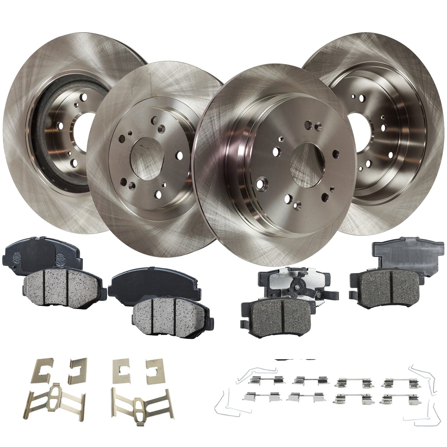 4-Wheel Set Front and Rear Brake Disc and Pad Kit, Plain Surface 5 Lugs Front-299.97 mm/Rear-304.55 mm Ceramic Pro-Line Series, Includes (4) Brake Disc and (2) Brake Pad Set