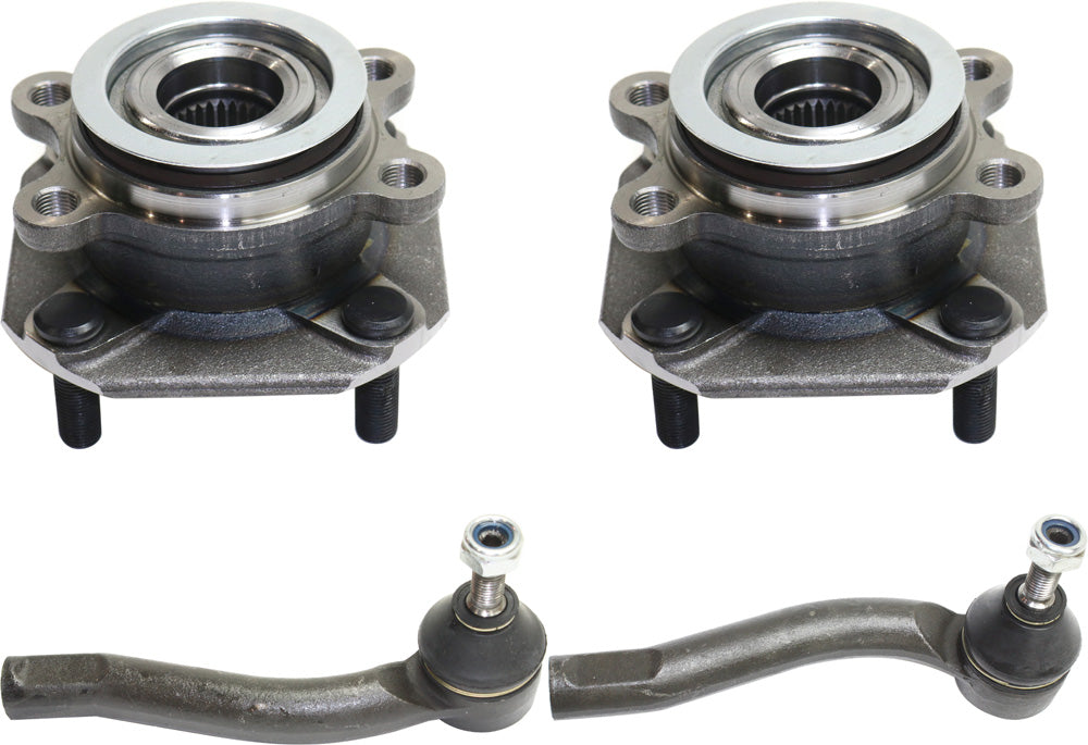 2-Wheel Set Front, Driver and Passenger Side Wheel Hub, 4 Lugs, With Bearing,, 2.0L, 4Cyl, Includes (2) Wheel Hub and (2) Tie Rod End